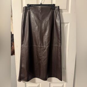 Max Studio Chocolate Brown Midi Leather Skirt